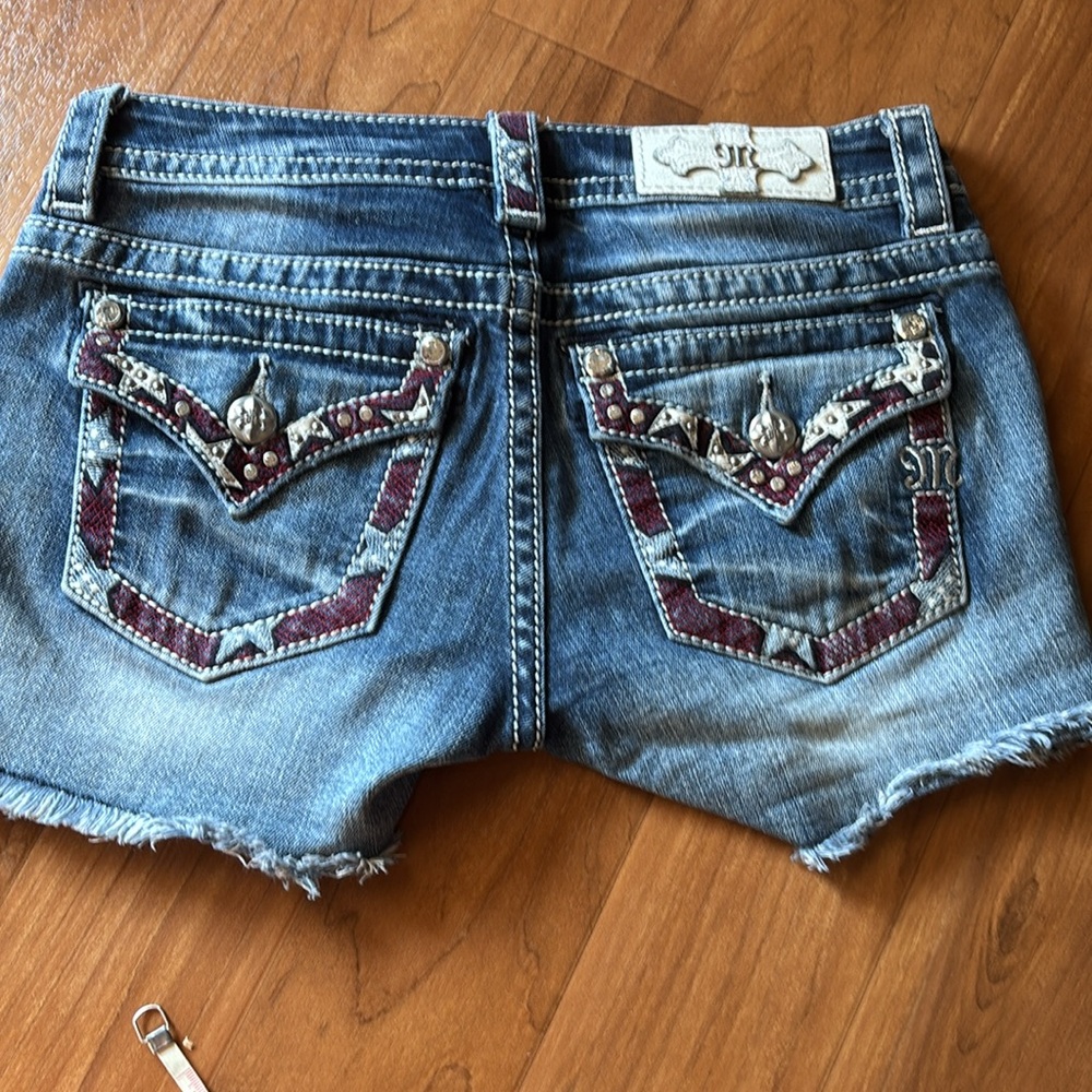 Miss Me Blue Jean Shorts with Red Accents - Picture 7 of 8